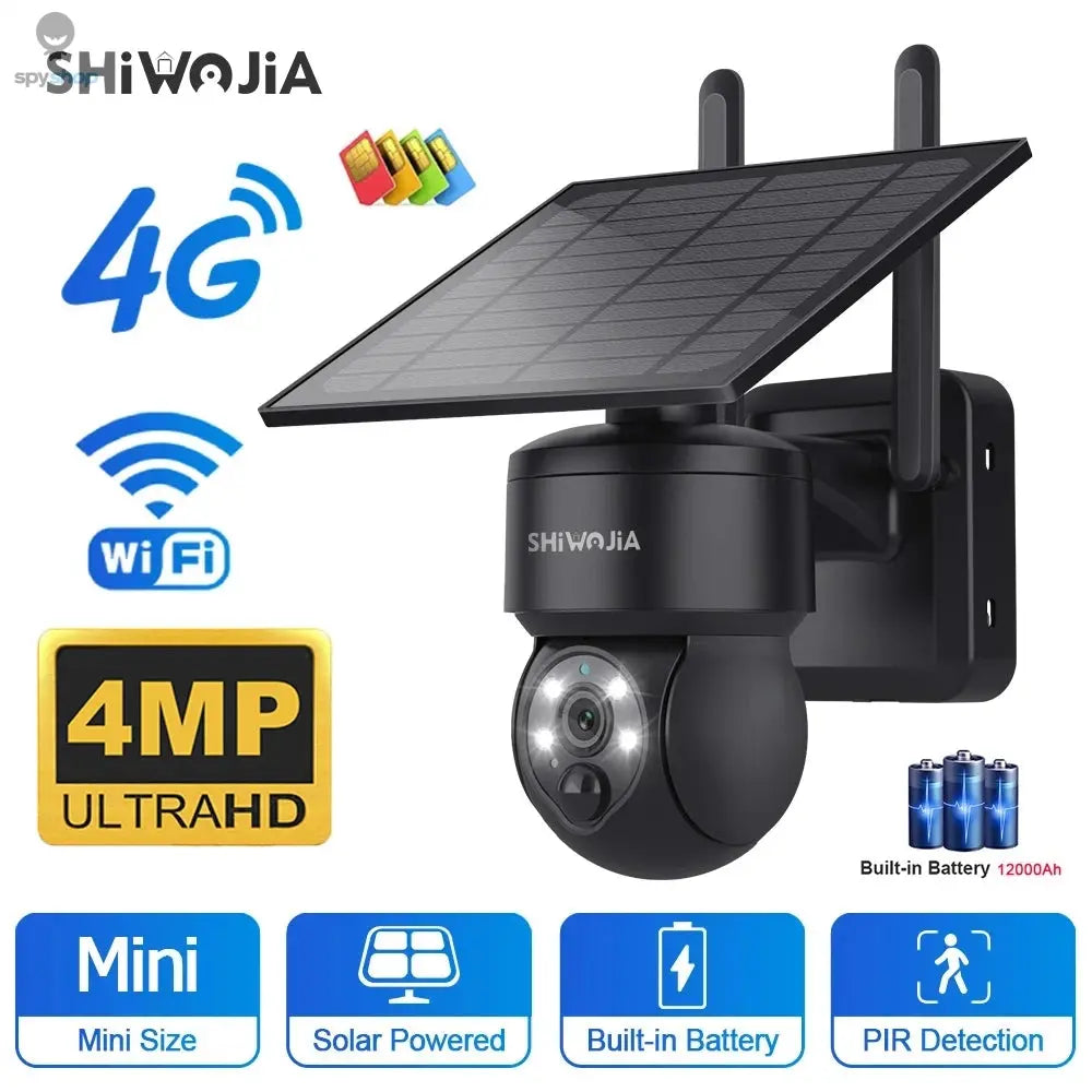 SHIWOJIA WIFI Wireless PTZ Solar Camera 4G SIM 4MP Outdoor Solar Panel Two Way Audio Security Protection CCTV Camera Battery Cam Spy-shop.com