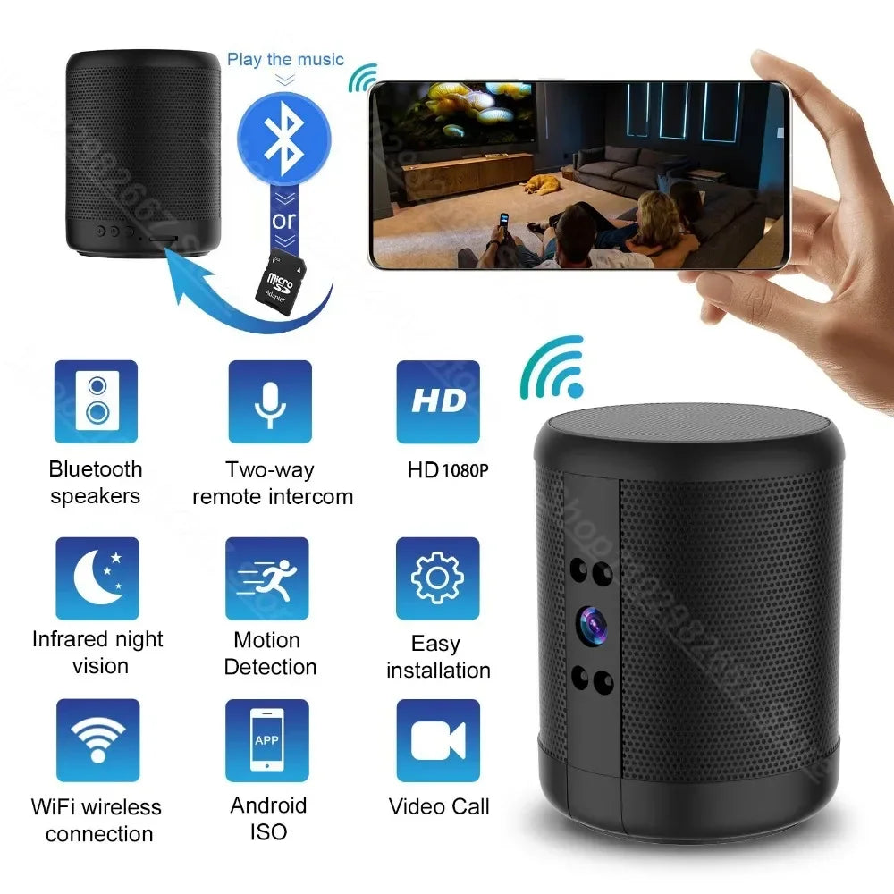 1080P HD Mini Wifi Camera Bluetooth Speaker Home Security Surveillance Night Vision Two-way Remote Intercom Cam 3600mah Battery