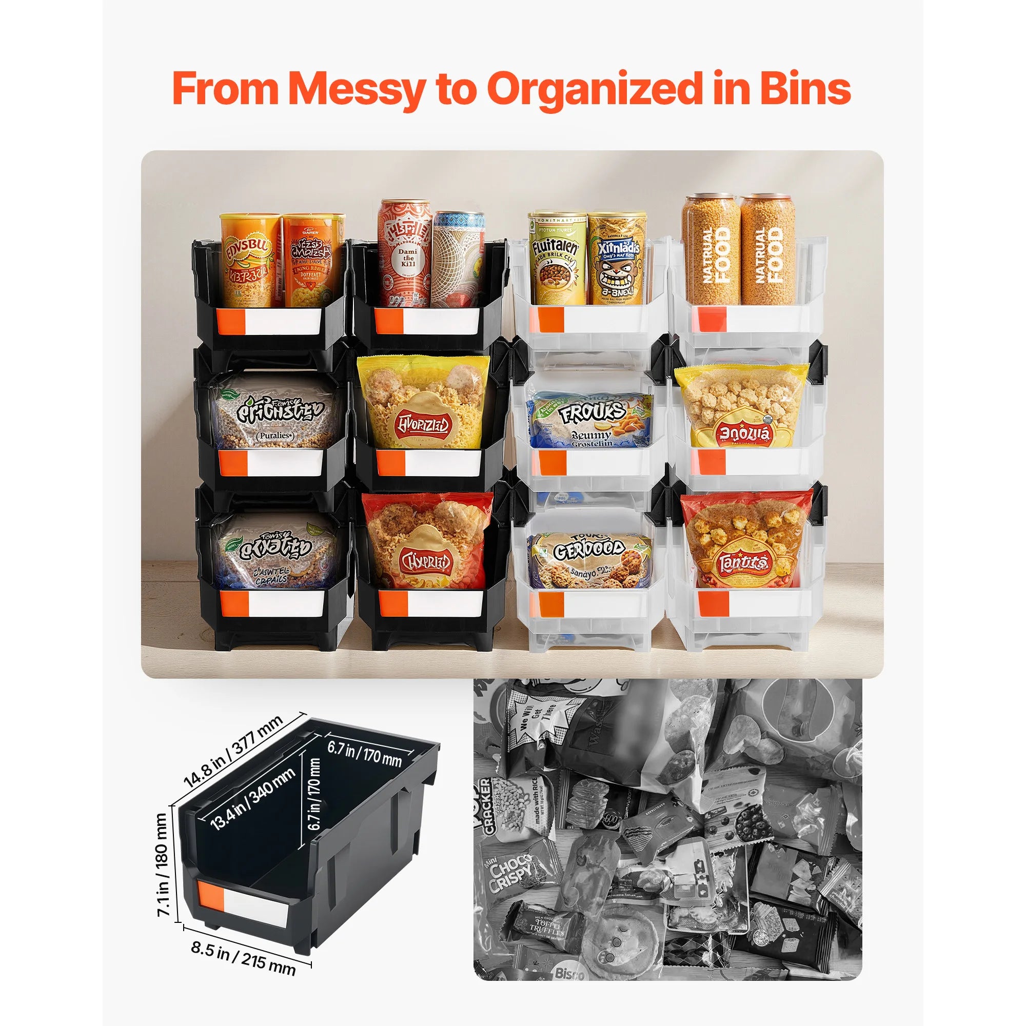 12-Pack Stackable Storage Bins with Front Access for Easy Organization