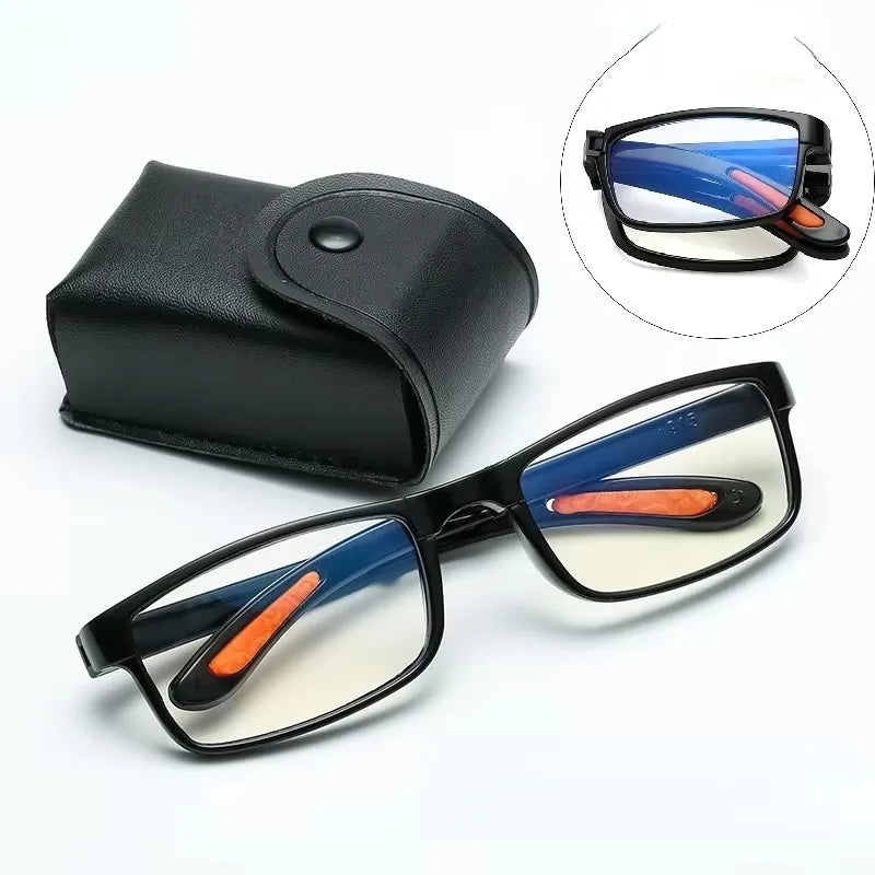 Folding Reading Glasses with Case Anti Blue Light Eyeglasses Presbyopia Retro Unisex Pocket Glasses Portable Glasses Men Women 