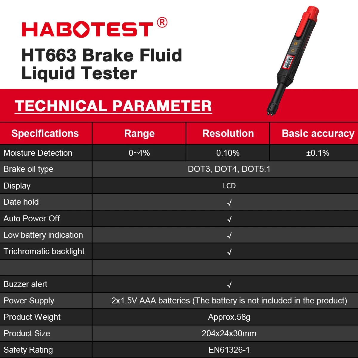 3-Colors Backlight Portable Digital Brake Fluid Tester Accurate Auto Car Brake Oil Tester Sound Light Alarm DOT3 DOT4 DOT5.1
