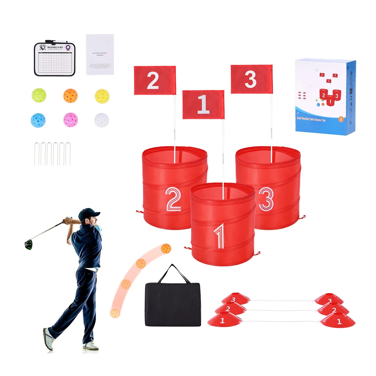 SucceBuy 3/6/9 Hole Backyard Golf Game Portable Bucket Golf Course Practice Chipping Games for Family Outdoor Sports
