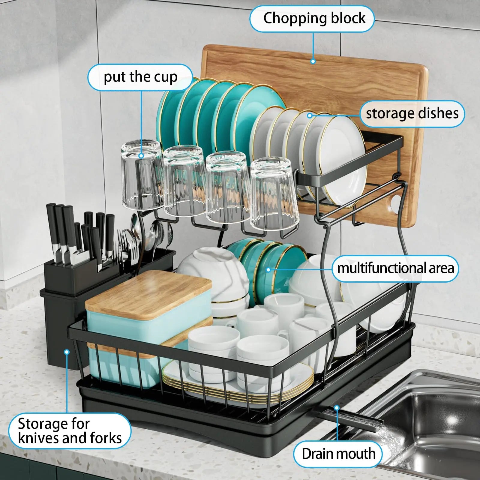 Large 2-Tier Dish Drying Rack for Kitchen Countertops