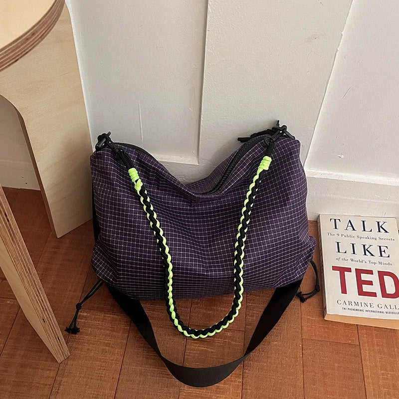 Borsa tote in poliestere a quadri per l’uso quotidiano