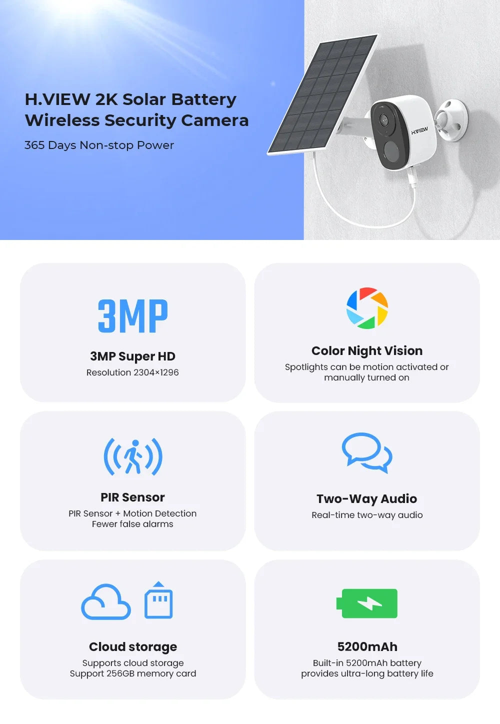 Wireless Outdoor Security Camera 2K 3MP with Spotlight, Siren and Two-Way Audio