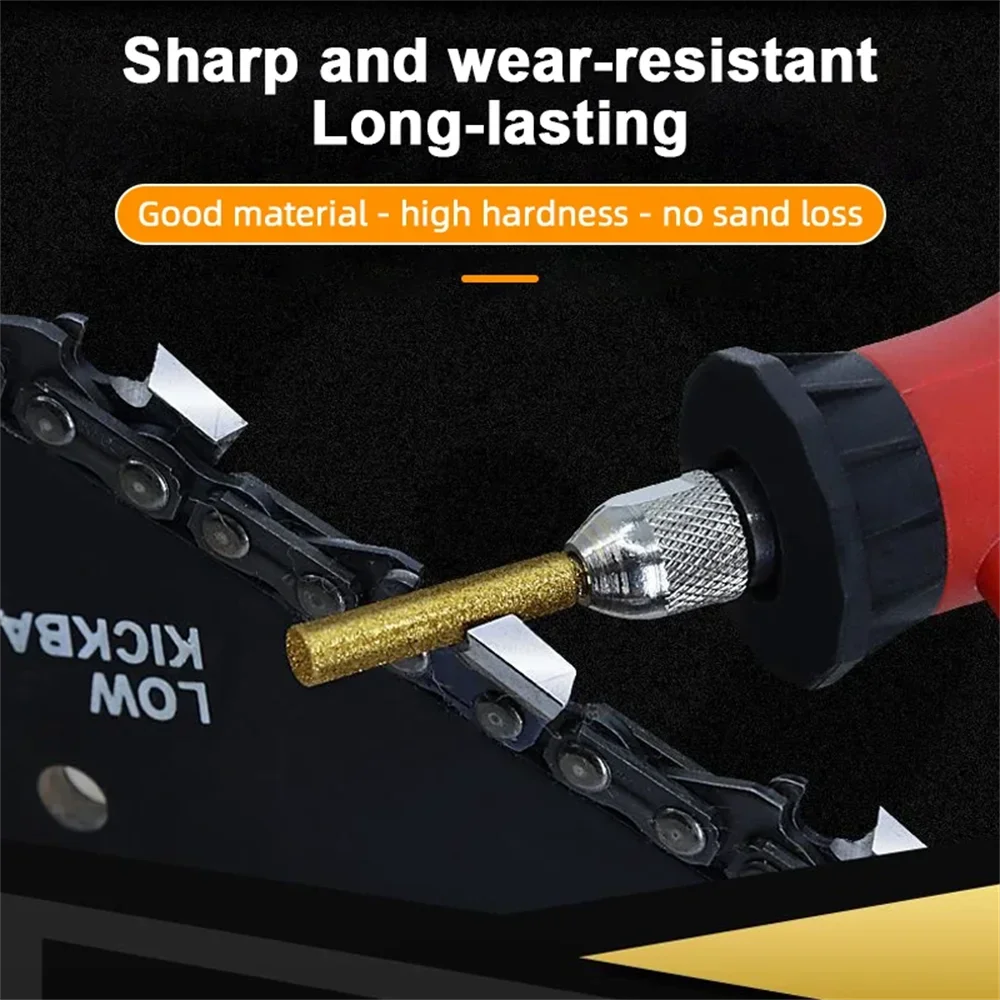 6pcs Diamond Coated Cylindrical Burr 4/4.8/5.5mm Chainsaw Sharpener Stone File Chain Sharpening Carving Grinding Tools Kits 