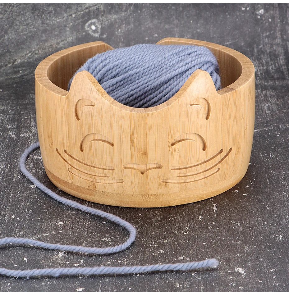 Wooden Cat-Ear Yarn Bowl