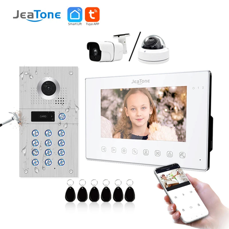 Jeatone 1080P Tuya WiFi Video Intercom RFID Code Keypad Doorbell Cam 7 Inch Home Security Video Door Phone Access Control System Spy-shop.com