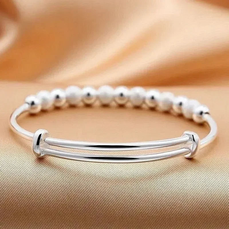 Charms  Silver Color Luxury Beads Bracelets Bangles Cute For Women Fashion Party Wedding Jewelry Adjustable 