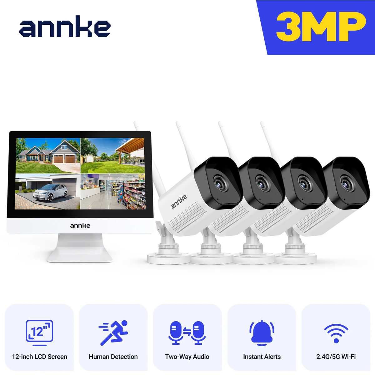 8MP WiFi Security Camera System with 12 Inch LCD