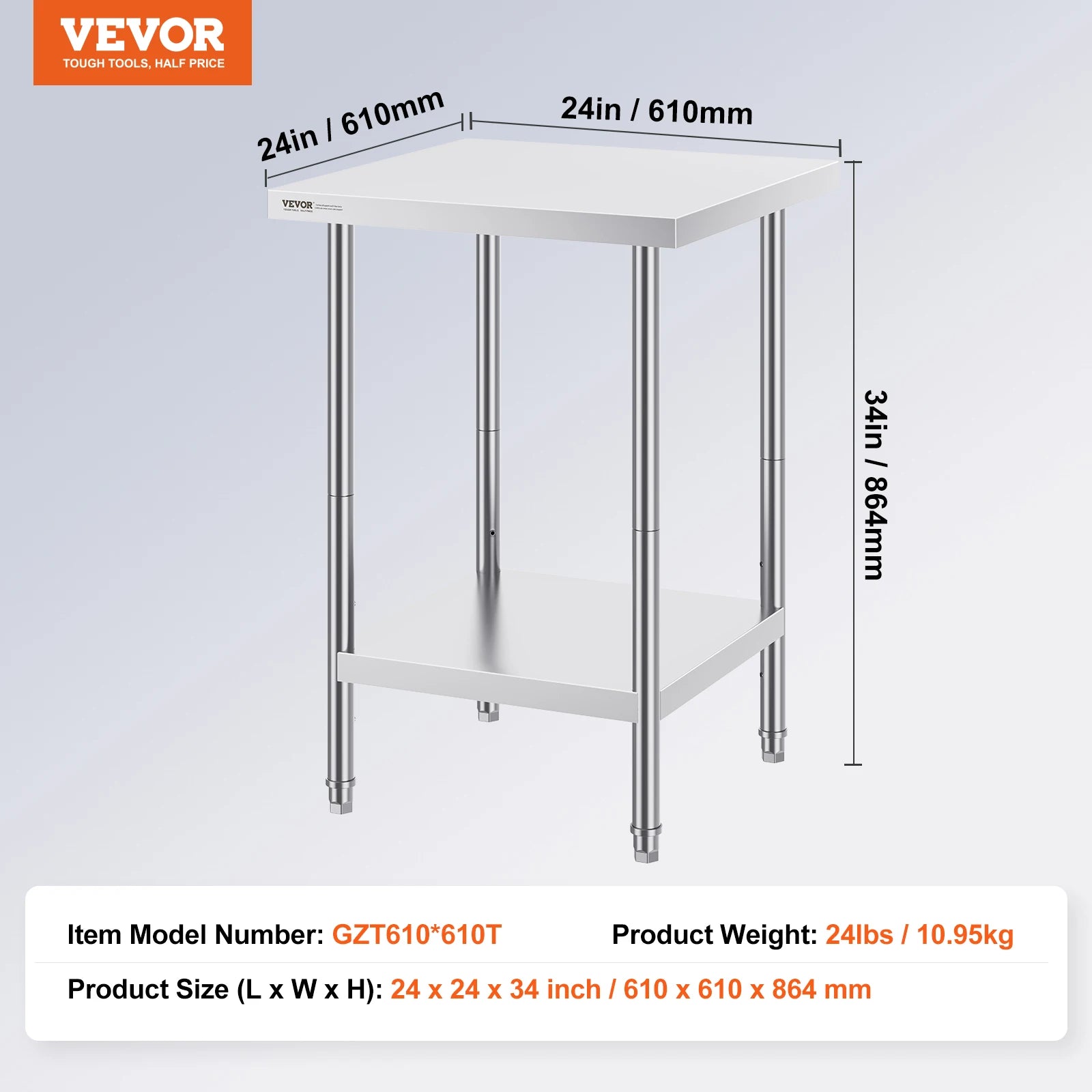 Stainless Steel Prep Table with Adjustable Shelf for Kitchen or Garage