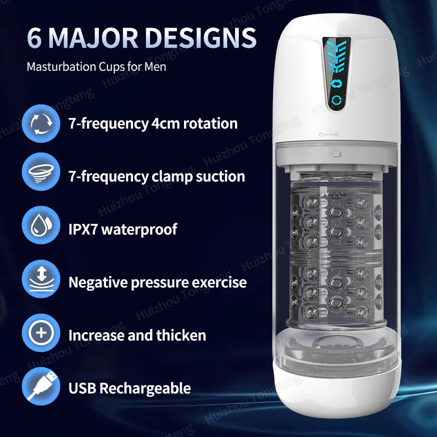 Dönen ve Yalama Fonksiyonlu Otomatik İtişli Erkek Mastürbatör