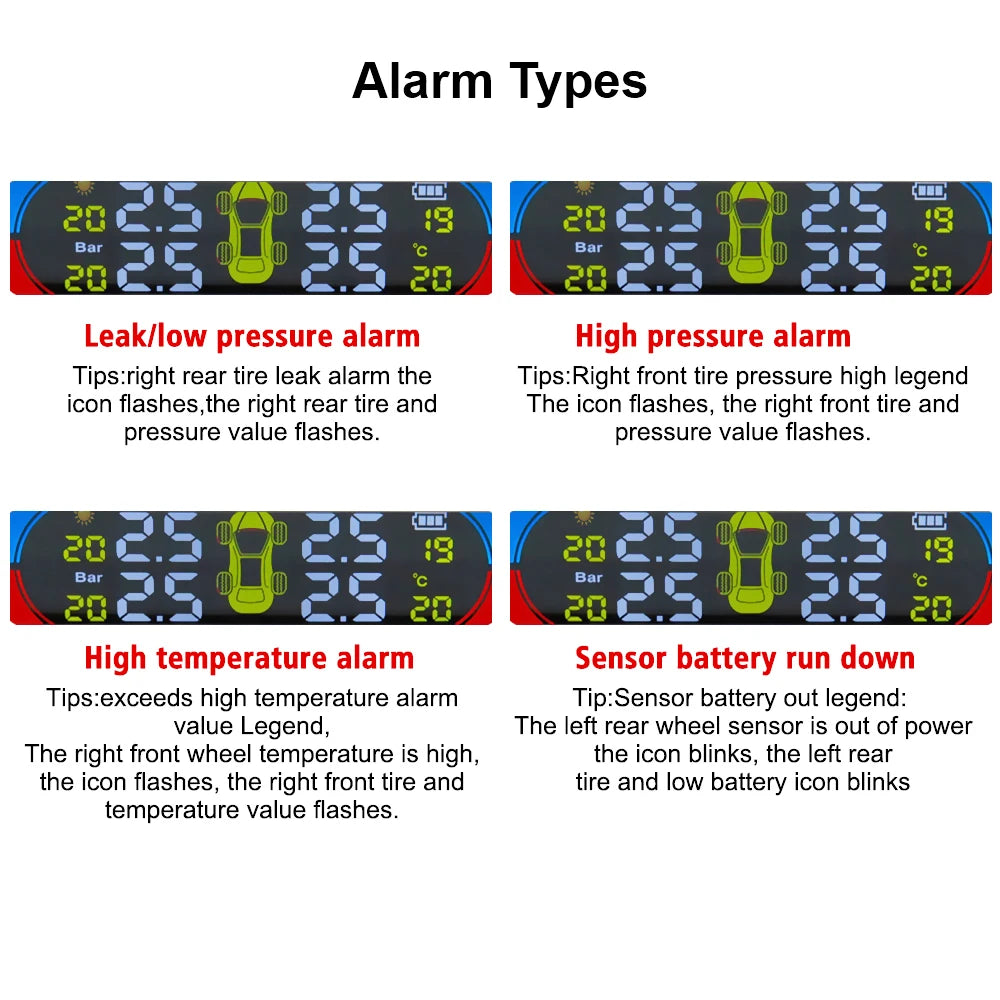 Solar TPMS Tire Pressure Monitoring System with External Sensors