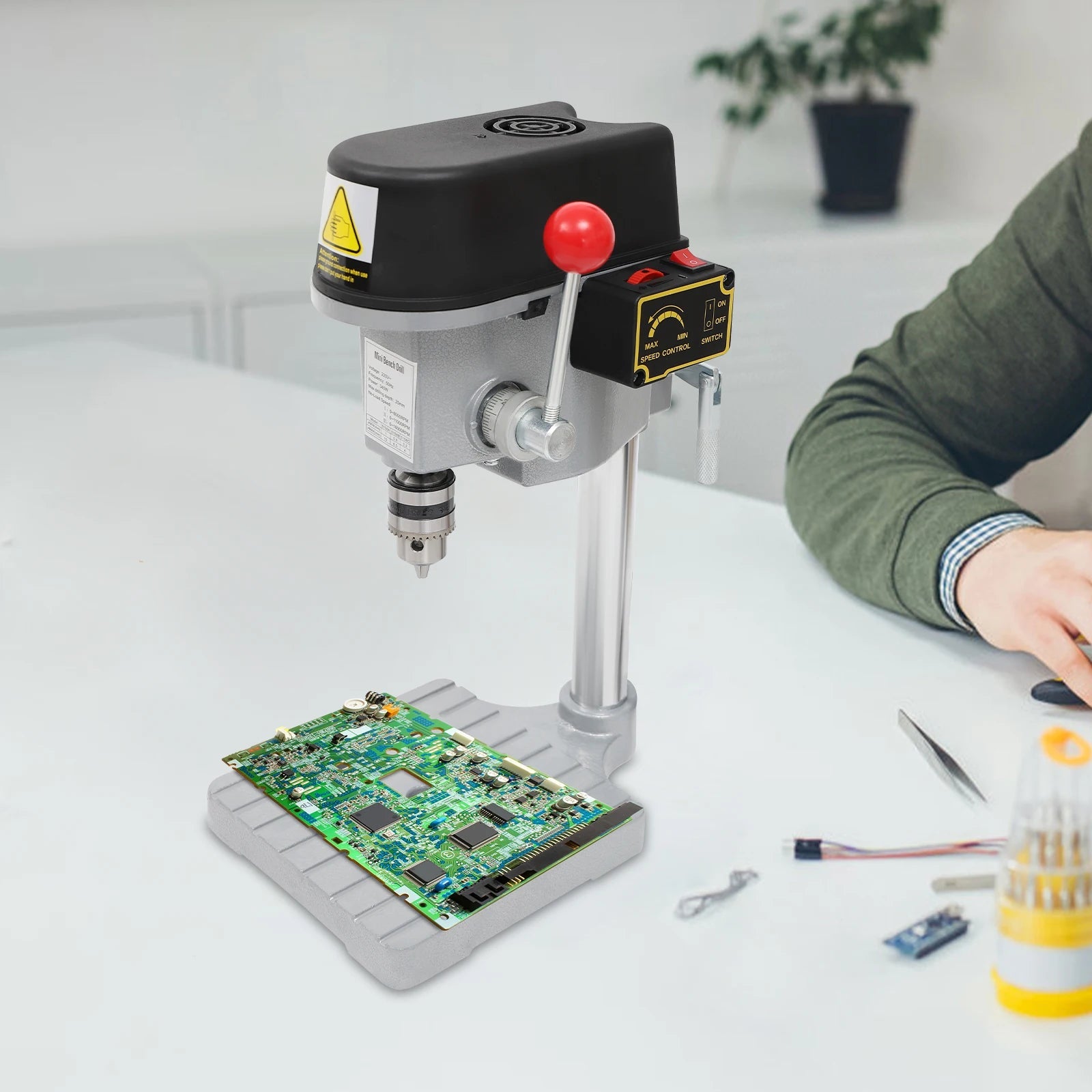 Mini Benchtop Drill Press 340W with Cast Iron Base Full Copper Wire Motor 3 Speed Adjustable 