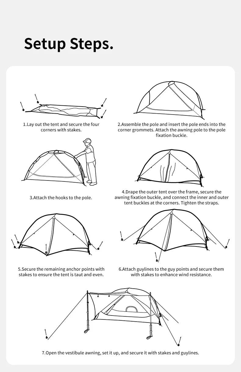Ultralight 2-Person Waterproof Trekking Tent 20D Nylon 1.8kg
