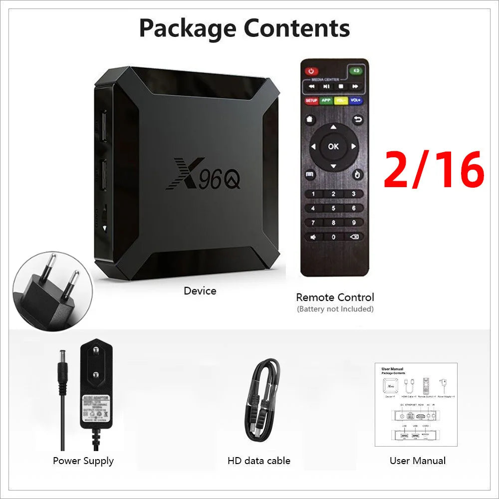 X96Q Android 10.0 TV Box, 2GB DDR3, 16GB EMMC, 4K Ultra HD, Allwinner H313 Quad-Core ARM Cortex-A53, Wi-Fi, Mini Smart Media Player Set-Top Box, with IR Remote Control, Compatible with Various LCD TVs and Older TV Models