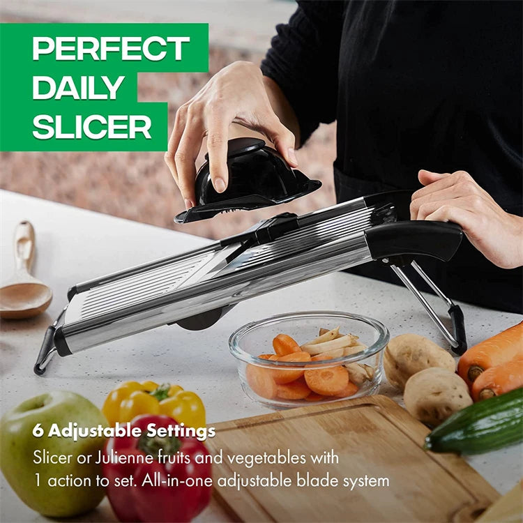 LMETJMA Adjustable Mandoline Slicer Stainless Steel Vegetable Slicer Chopper Cutter for Potato Tomato Onion Carrot JT213 