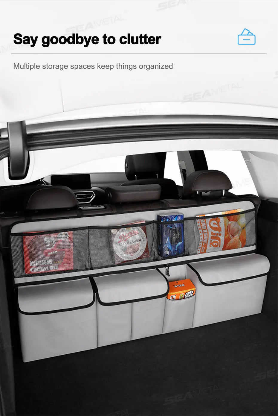 SEAMETAL 9-Pocket Car Organizer Seat Back Hanging Storage Bag Wear-Resistant Oxford Colth SUV/MPV Trunk Organizer with Zipper