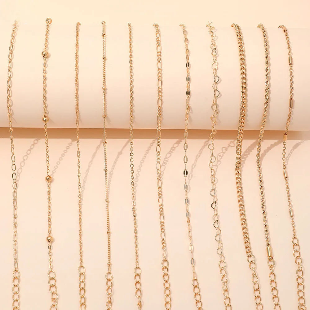 11pcs/Set Stylish Simple Punk Style Heart Beaded Splicing Hollow Chain Bracelet Set Suitable For Women's Daily Wear Gift Giving