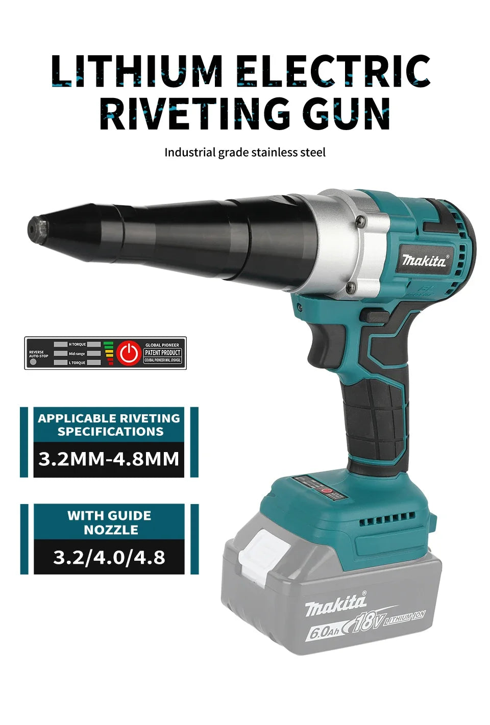 Cordless Electric Rivet Gun with Brushless Motor and LED Light