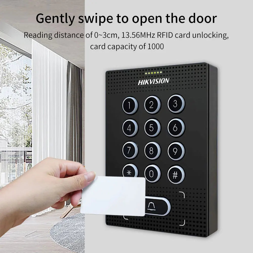 Hikvision Door Station Lock Open Access Control Keypad 13.56mhz Ic card Wiegand Card Reader work with Exit Button Wired Doorbell 