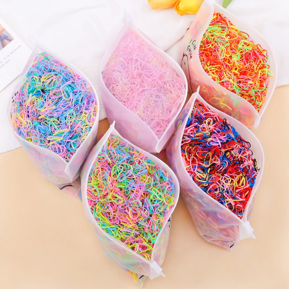 500/1000/2000pcs Girls Colourful Disposable Rubber Band Hair Ties Headband Children Ponytail Holder Bands Kids Hair Accessories 