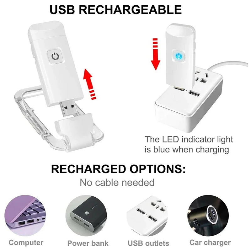 Clip-On Reading Light, Rechargeable LED, 3 Dimming Modes