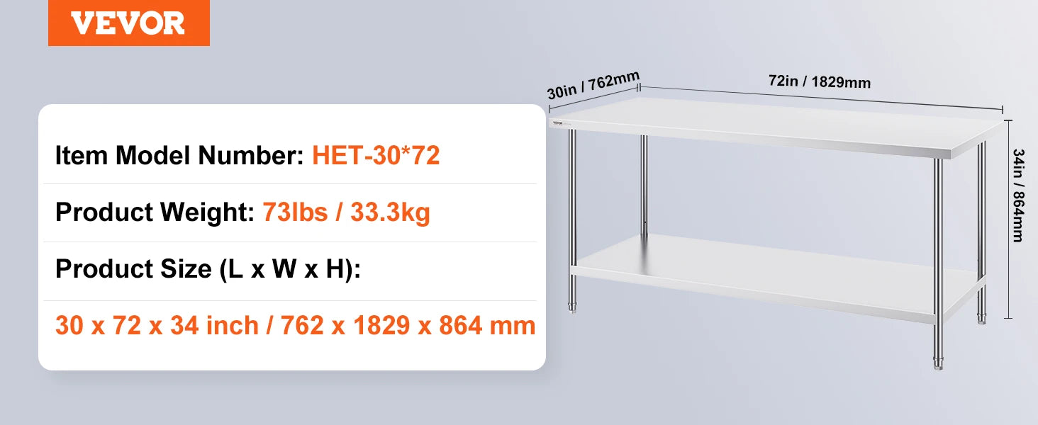 Stainless Steel Work Table with Adjustable Shelves for Kitchen Use