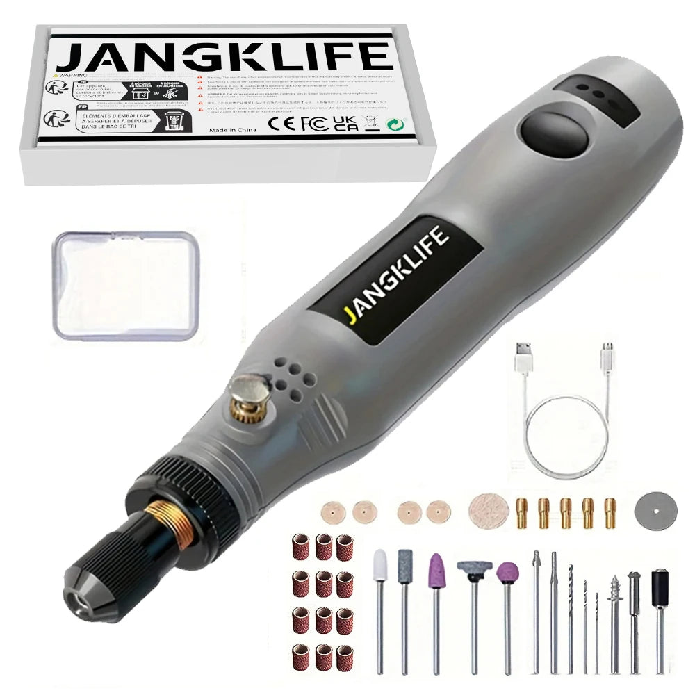 JANGKLIFE USB Cordless Rotary Tool Kit Woodworking Engraving Pen DIY For Jewelry Metal Glass Mini Wireless Drill 