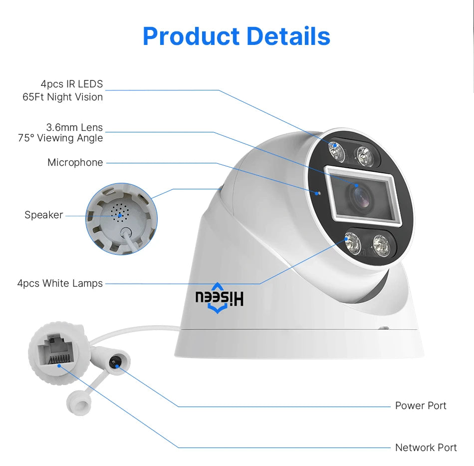 4K PoE Dome Security Camera with Face Detection