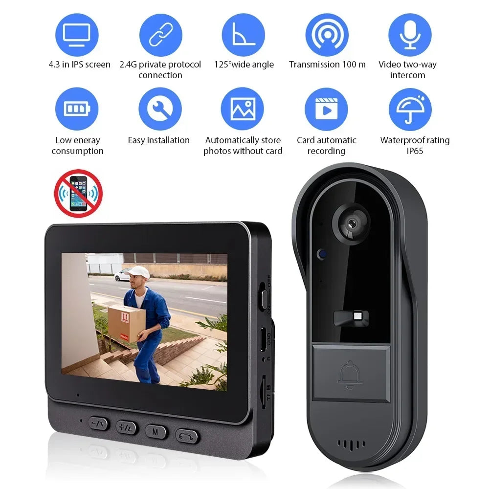 4.3inch 2.4G  Wireless Video Doorbell Camera WIFI Night Vision Smart Home Security Door Bell Two Way Intercom For Home Spy-shop.com