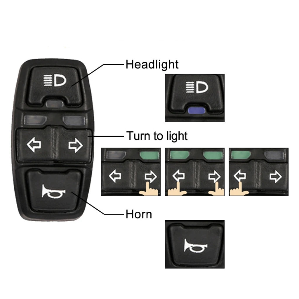 DK336 E-Bike Headlight, Indicator and Horn Switch