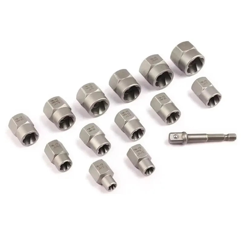 14-Piece Stripped Lug Nut Remover Socket Set with Hex Adapter