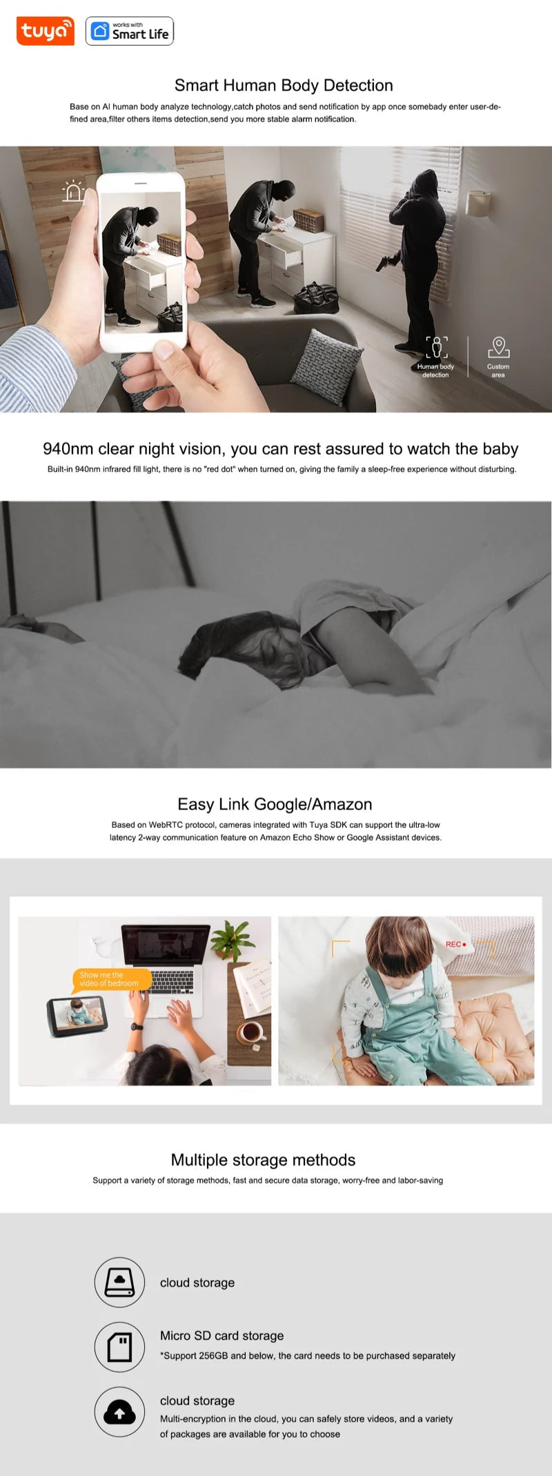 Tuya Smart 1080p Wi-Fi Smart Home Security Camera 2MP, HD,Real-time APP Alerts, 2-Way Audio, with Motion Tracking for Baby & Pet 