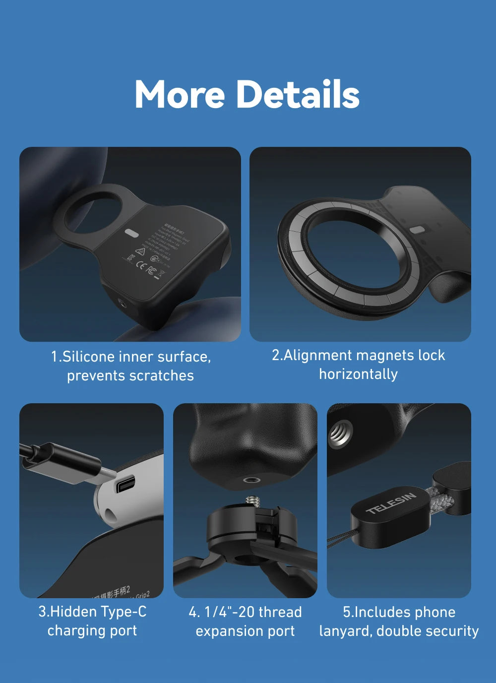 Poignée magnétique pour téléphone avec télécommande et contrôle Bluetooth