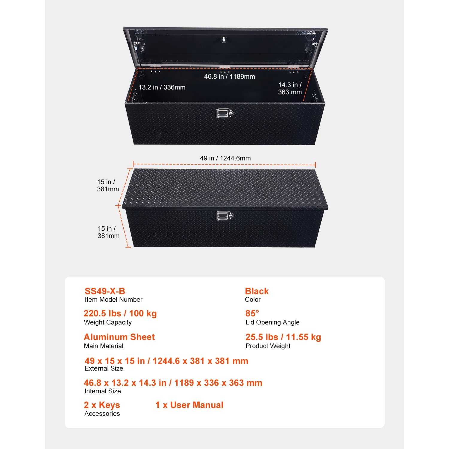 Heavy Duty Aluminum Truck Bed Tool Box with Lockable Storage