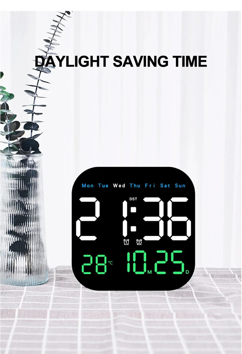 Digital Wall Clock LED Alarm Clock Large Display With Timing Function Remote Control Clock for Living Room Office Bedroom Decor