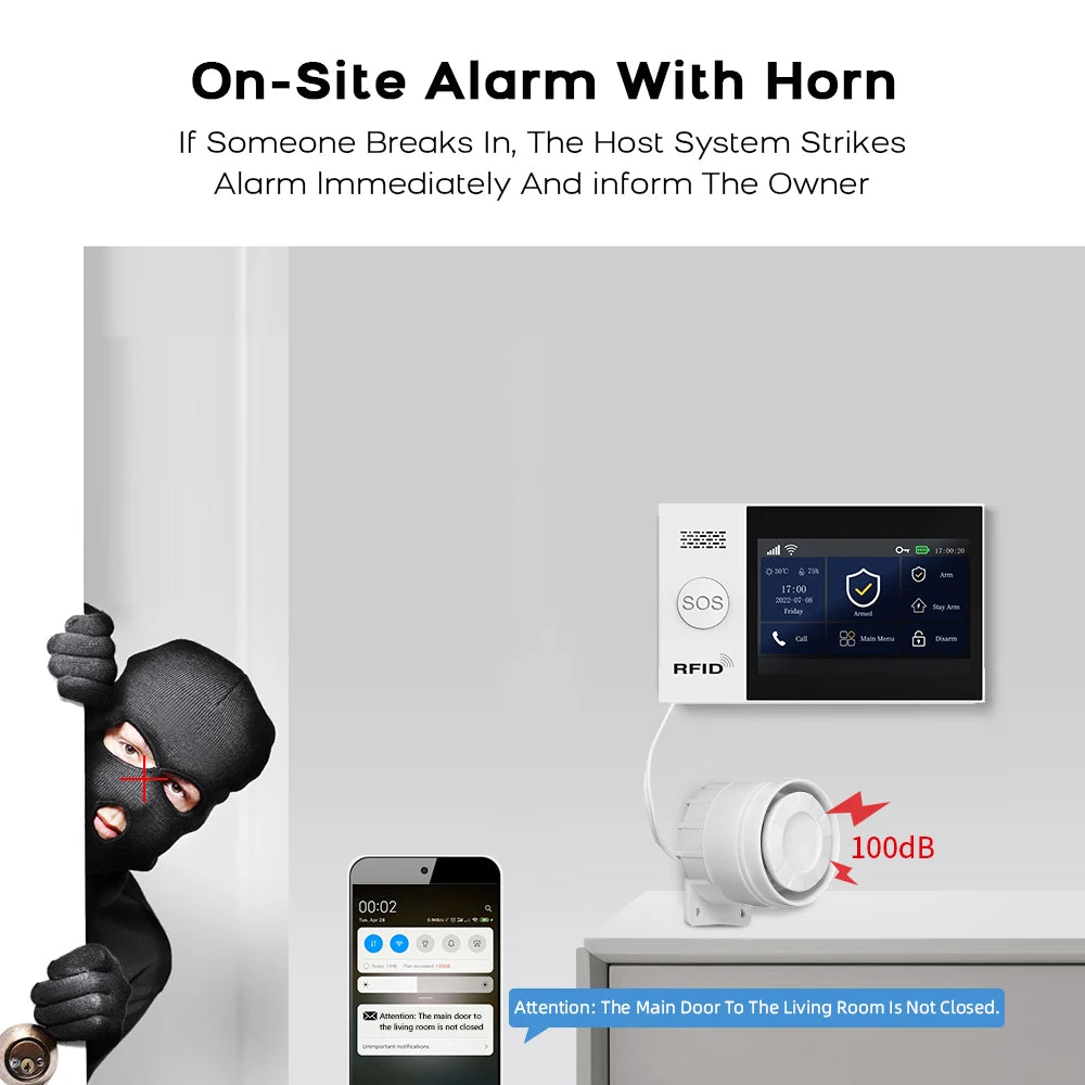 PGST Wireless Home Security Alarm System Work with Tuya 4G 2G GSM WIFI Smart Home 433MHz App Control With Alexa