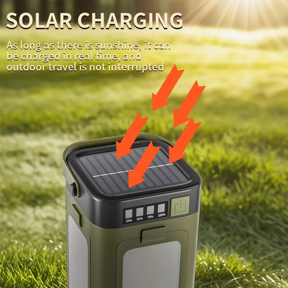 Lanternă pliabilă de camping cu 4 foi, solară, reîncărcabilă, lumină de urgență