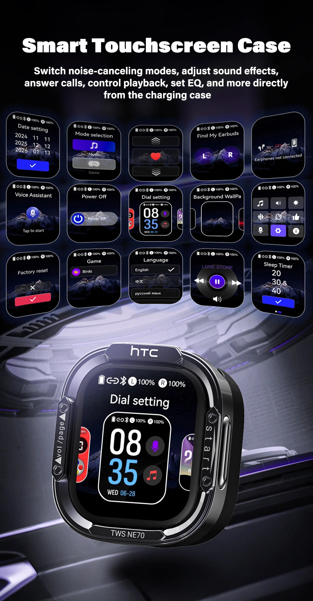 Wireless Bluetooth Earbuds with AI Translator and LCD Display