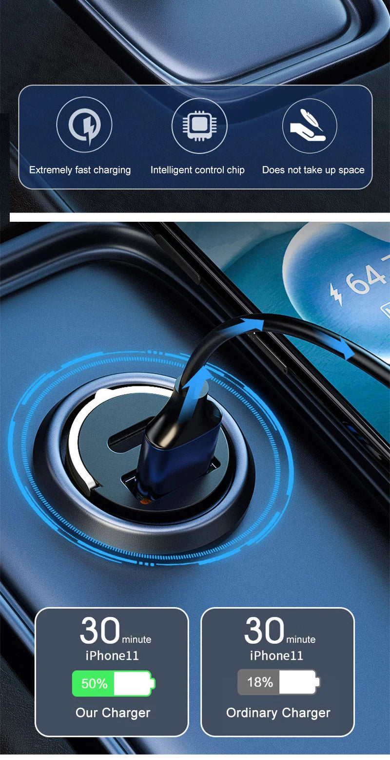 200W Mini Car Charger Fast Charging for iPhone QC3.0 Mini PD USB Type C Car Mobile Phone Charger for Xiaomi Samsung Huawei