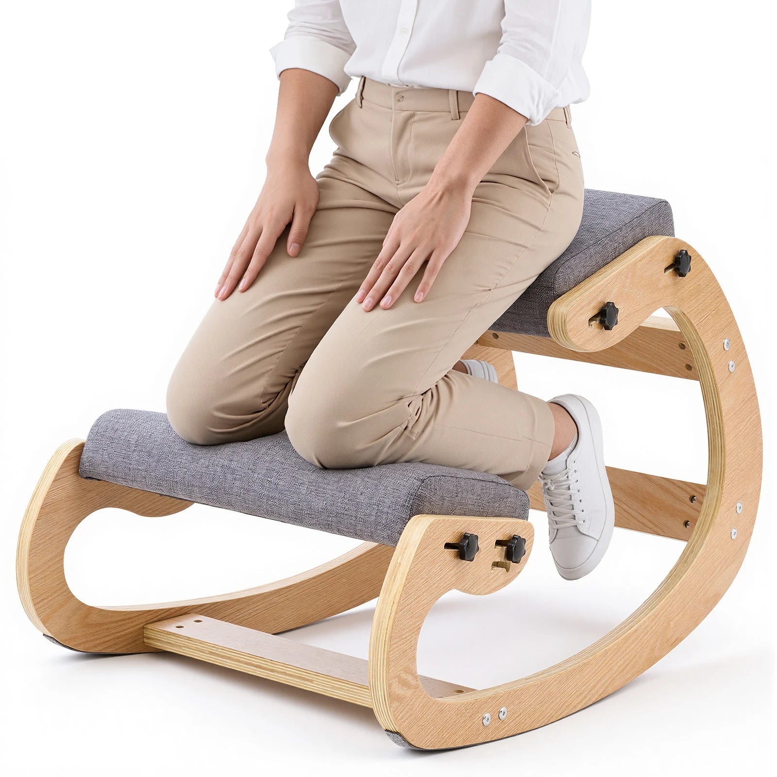 Sedia Ergonomica a Ginocchio con Struttura in Legno e Cuscini Spessi