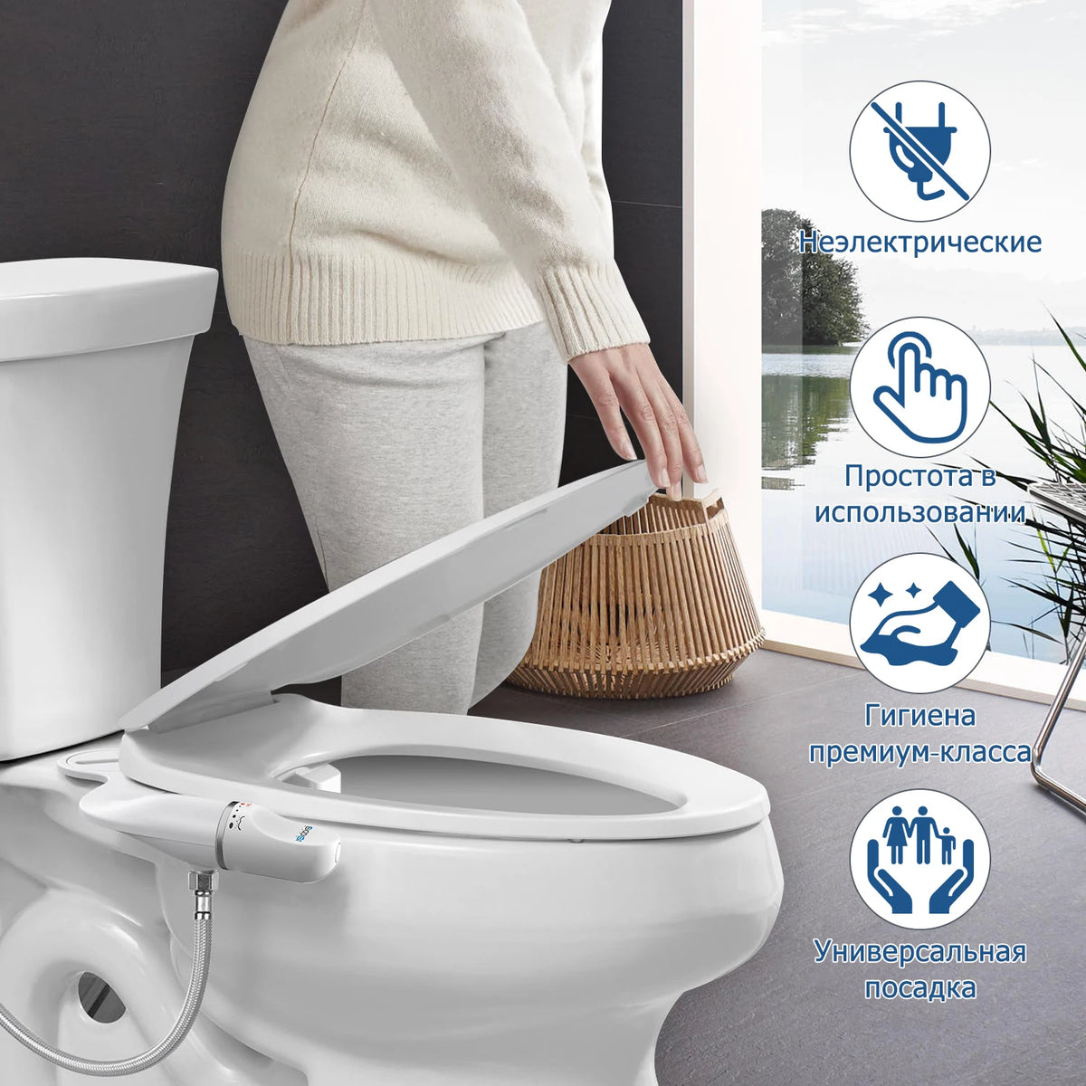 Toilet Seat Bidet Attachment Ultra-Slim Double Nozzle Adjustable Water Pressure Non-Electric Sprayer