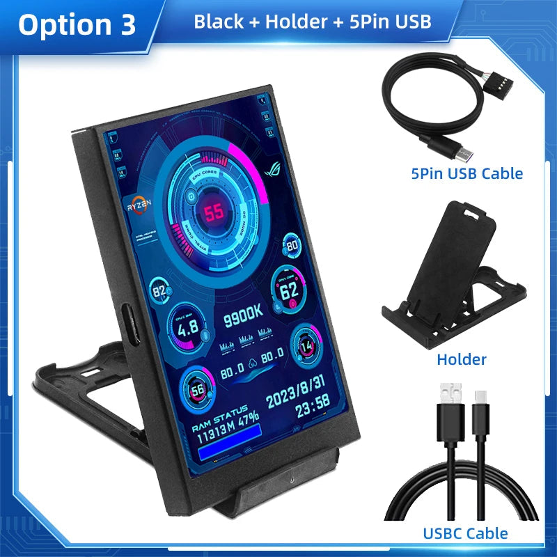 3.5 Inch IPS Type C Secondary Screen for Computer CPU GPU RAM HDD Display 320*480 USB LCD Monitor Freely AIDA64 Windows 10 11 