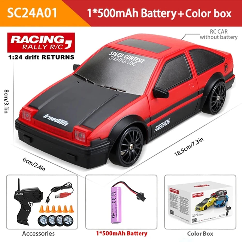 1:24 High Speed RC Drift Vehicle Cars Mustang 4WD Remote Control Racing Car Gift Competition Race Car Boys Toy Replaceable Tire 