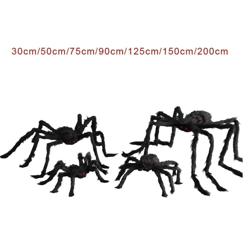 Halloween Big Plush Spider Horror Halloween Decoration Party Prop Outdoor Giant Spider Decor 30-200cm Chamber Prank Black Spider 