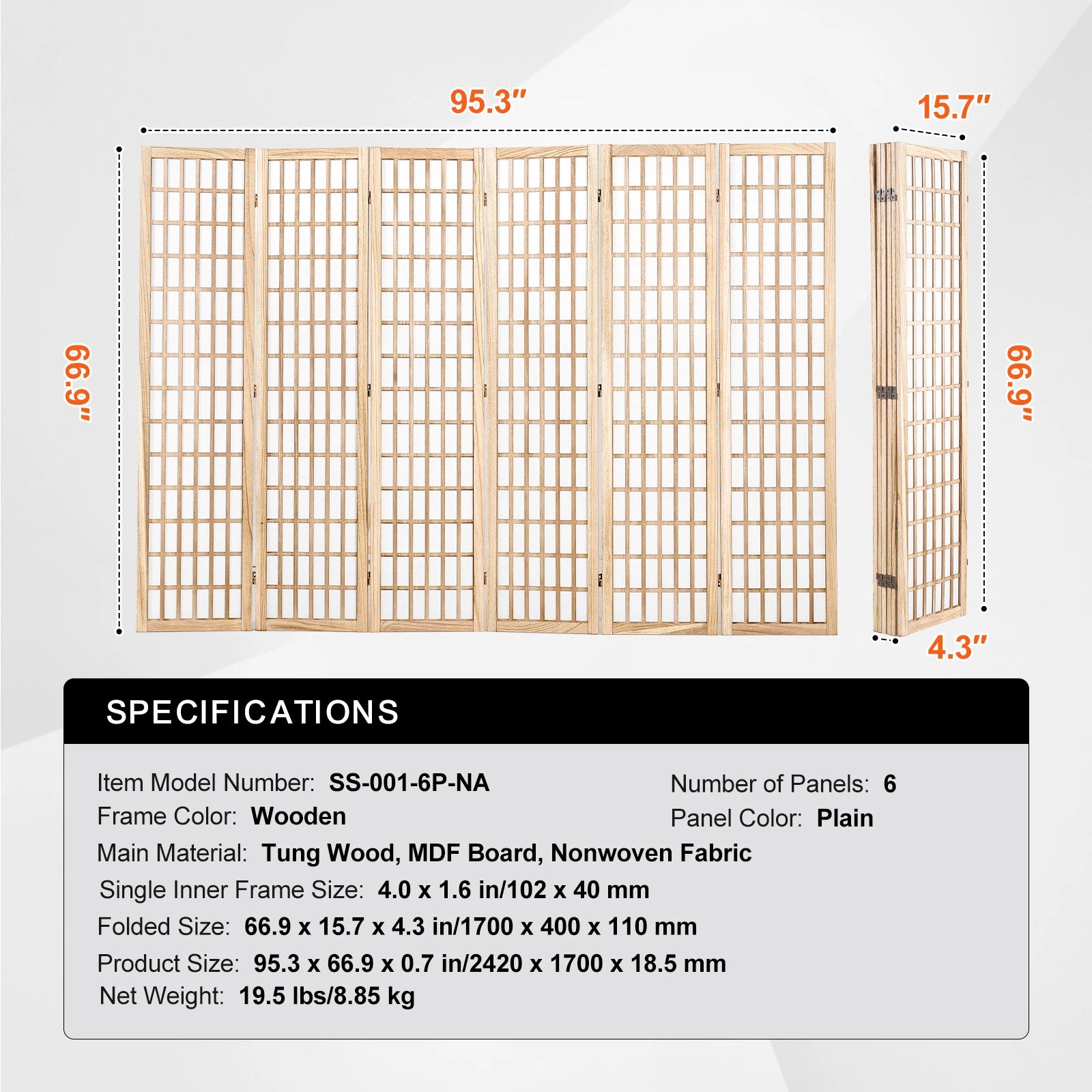 Japanese Wooden Folding Room Divider Privacy Screen Panels