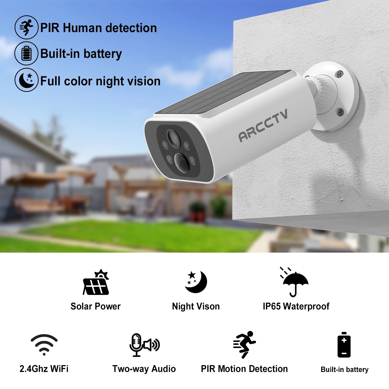 ARCCTV 2K Wireless Solar Outdoor Security Camera