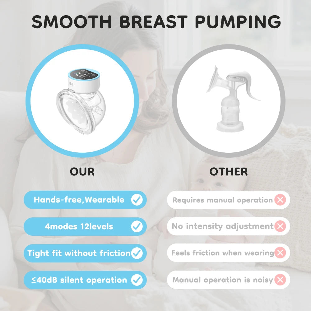 MAMIJOY Wearable Electric Breast Pumps 4 Modes 12 Levels Portable Hands Free Breast Pump Silent Comfort With 19/24mm Flange EB26 