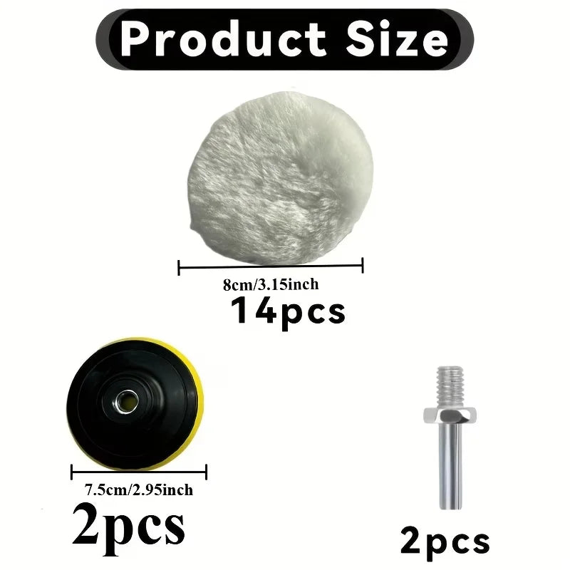 Wool Polishing Pads Kit, 7/18Pcs 3 Inch Buffing Pads with Drill Adapter and Backing Plate, for Car Polishing, Waxing